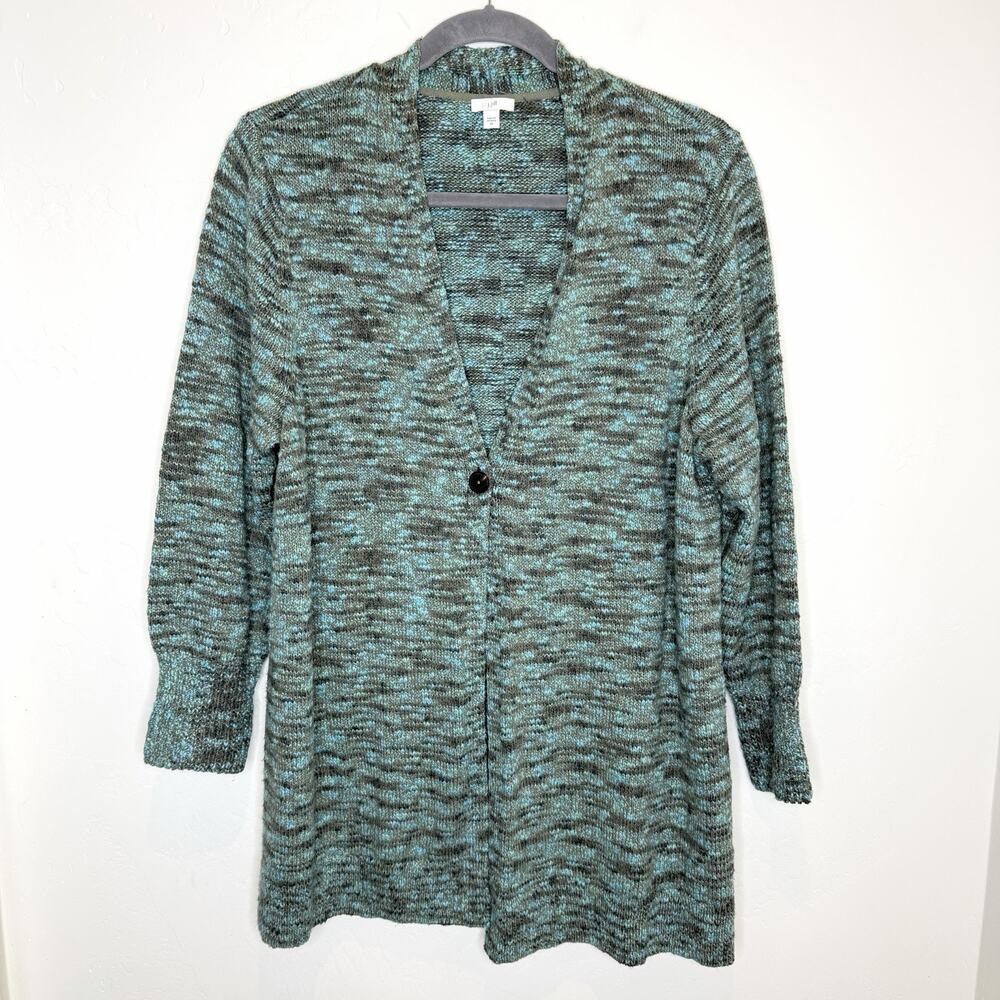 J Jill Space Dye Marked Button Front Cardigan Sweater Womens Plus 2X Green Brown